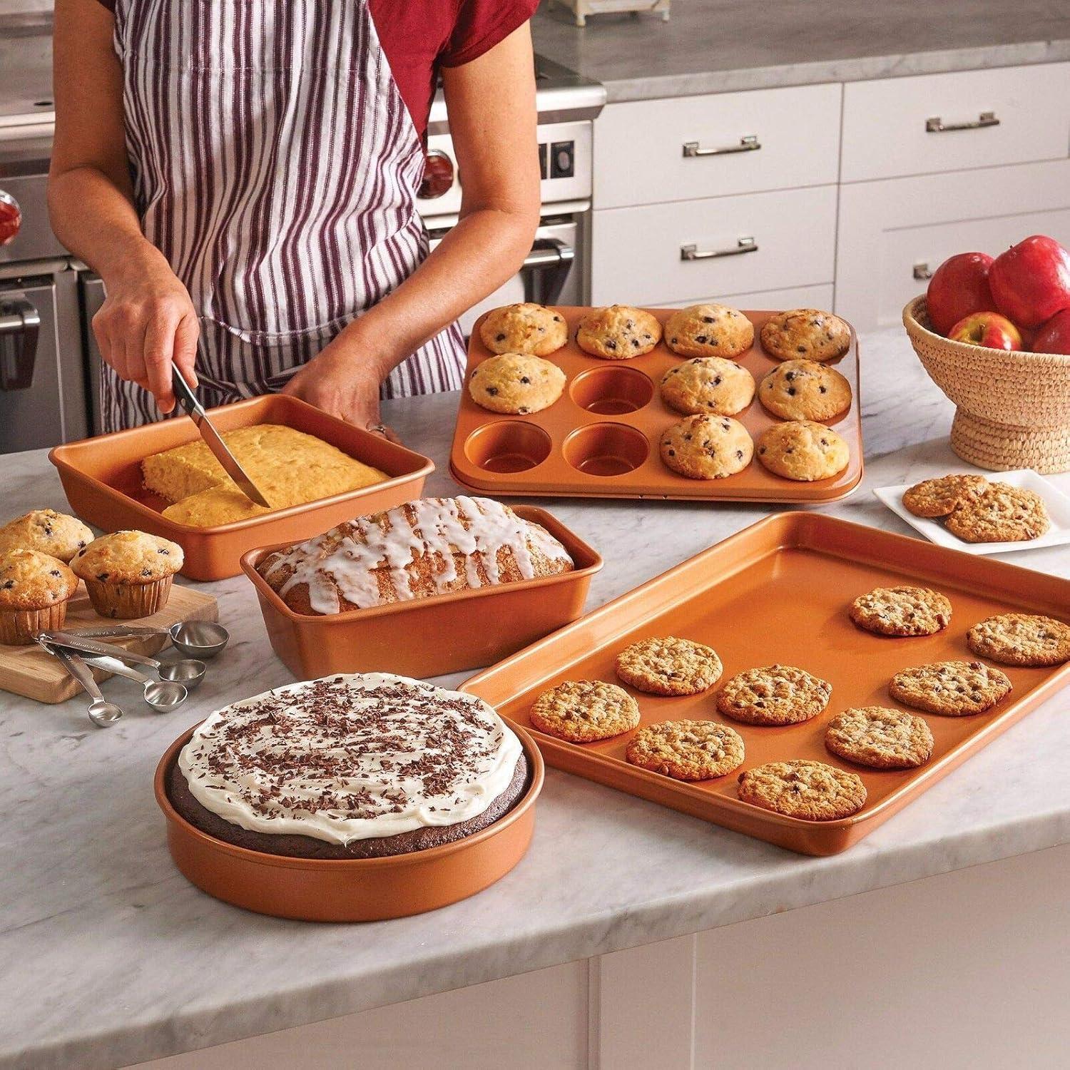 image:imageGotham Steel Ultra Nonstick Square Baking Pan Dishwasher Safe Square Cake Pan with No Warp amp Even Heating Technology Oven amp Metal Utensil Safe Brownie Pan amp Cake Baking Pan XL 95 x 95 x 2