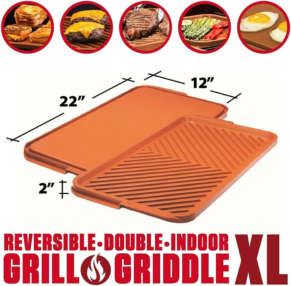 image:imageGotham Steel XL Nonstick 2 in 1 Griddle Pan amp Grill Pan for Stovetop amp Outdoor Use Reversible Copper Griddle for Gas Grill Stove Top Grill Pan with Ultra Nonstick NonToxic Oven Safe