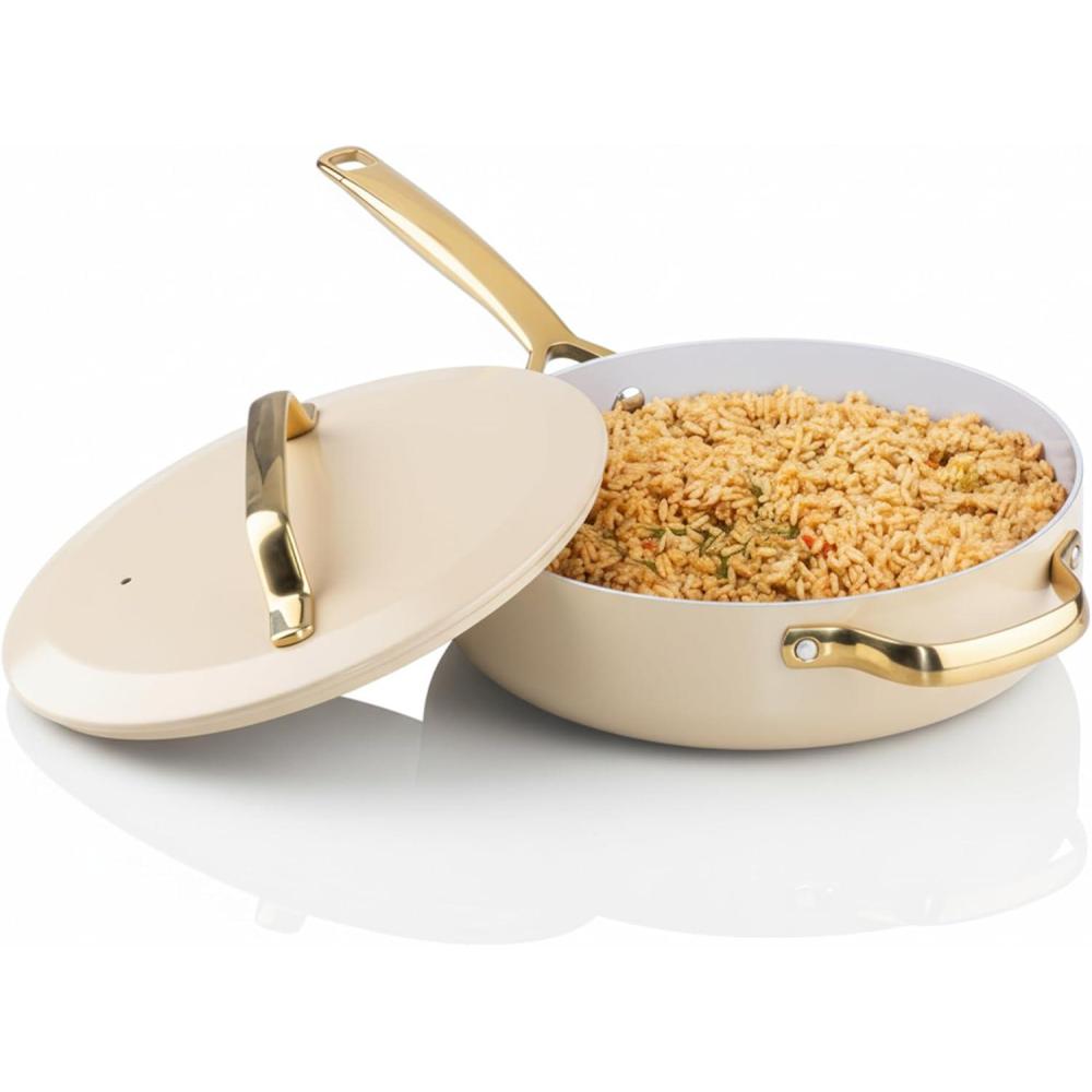 image:imageGOTHAM STEEL 55 Qt Saute Pan with Lid Non Stick Frying Pans Nonstick Deep Frying Pan Nonstick Pan Cooking Pan Nonstick Skillet with Lid 100 PFOA Free Large Frying Pan Dishwasher Safe CopperCream White