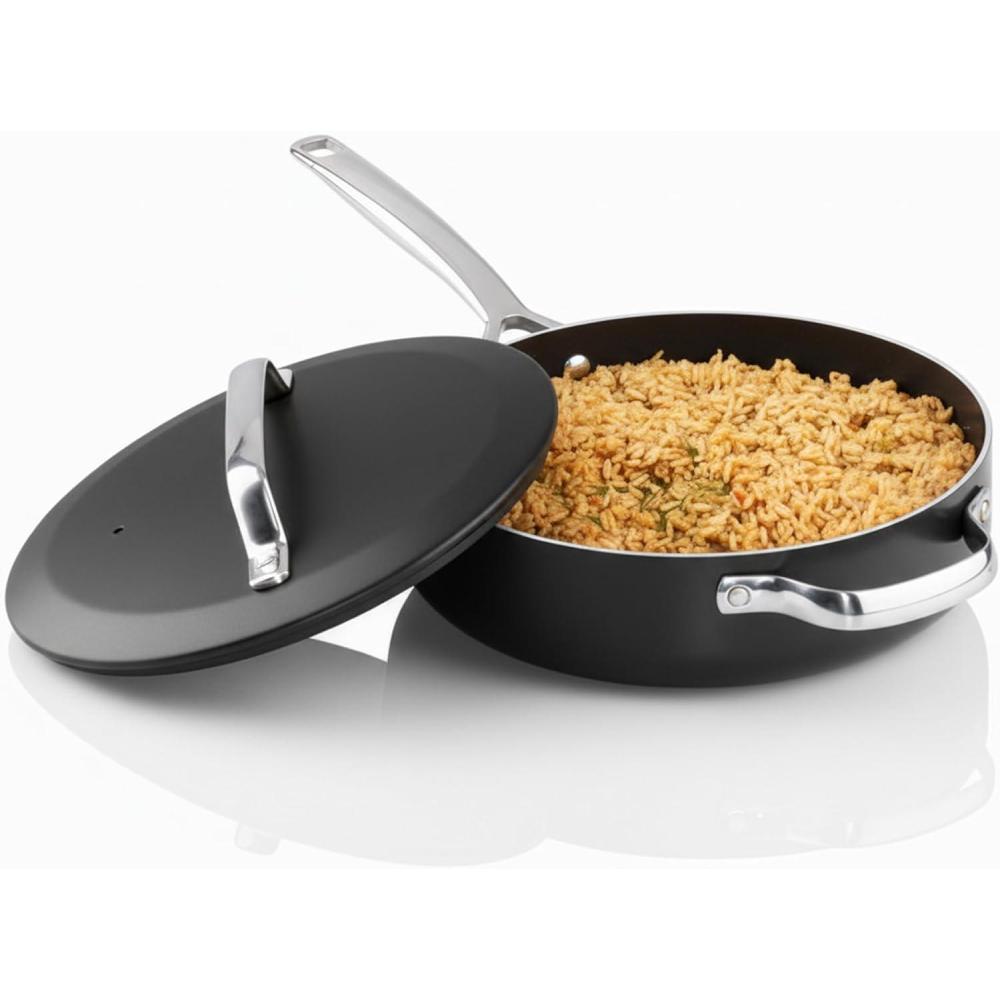 image:imageGOTHAM STEEL 55 Qt Saute Pan with Lid Non Stick Frying Pans Nonstick Deep Frying Pan Nonstick Pan Cooking Pan Nonstick Skillet with Lid 100 PFOA Free Large Frying Pan Dishwasher Safe CopperBlack