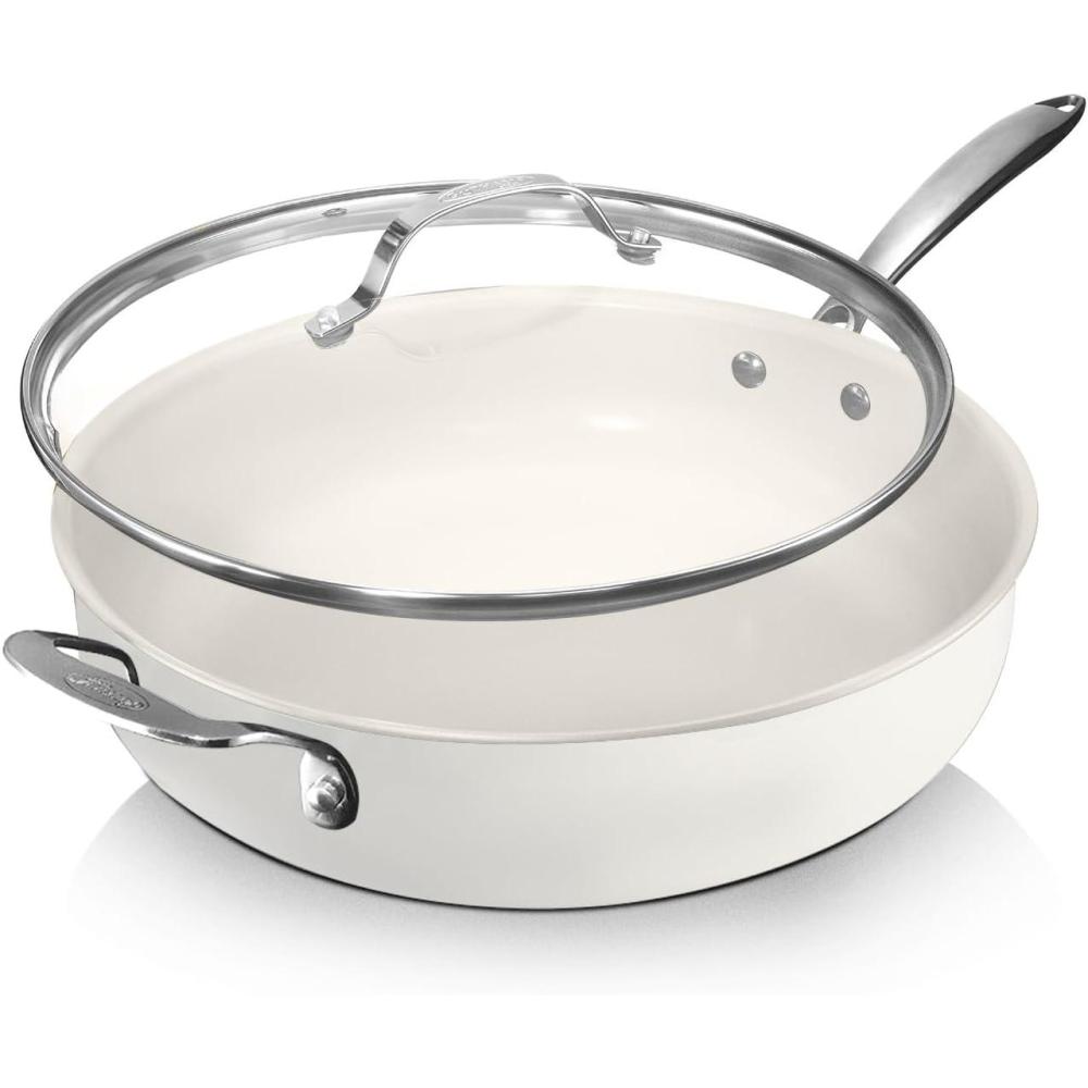 image:imageGOTHAM STEEL 55 Qt Saute Pan with Lid Nonstick Deep Frying Pan 100 PFOA Free Ceramic Dishwasher Safe Cream White