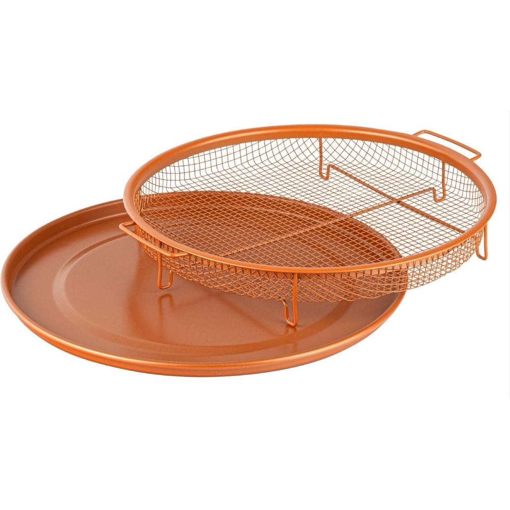 image:imageGotham Steel 2 Piece Set Round Copper Air Fry Crisper Tray Pizza amp Baking Pan Durable NonStick ScratchProof Dishwasher Safe PTHE PFOA PFOS free