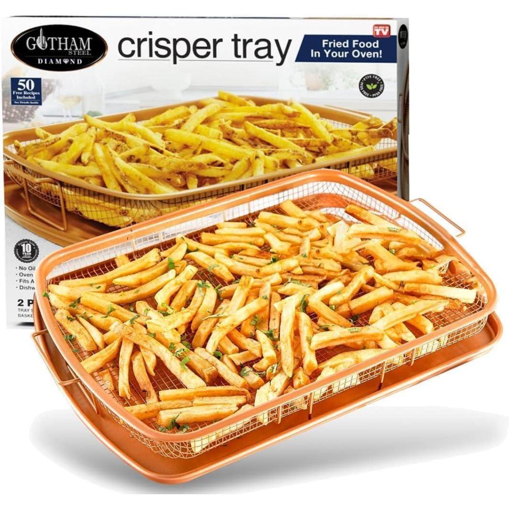 image:imageGotham Steel Crisper Tray for Oven 2 Piece Nonstick Copper Crisper Tray and Basket Air Fry in your Oven Great for Baking and Crispy Foods As Seen on TV  Extra Large Size 134 x 114165 x 125