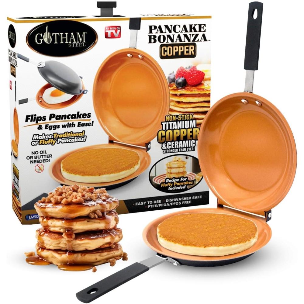 image:imageGotham Steel Double Sided Pan The Perfect Pancake Maker Ceramic Nonstick Copper Easy to Flip Pancake Griddle for Fluffy Pancakes Omelette Maker Frittata Maker amp More Dishwasher Safe