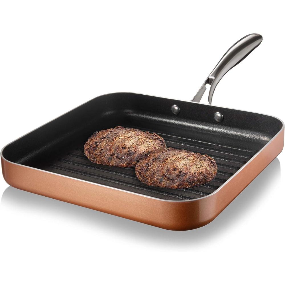 image:imageGotham Steel Nonstick Grill Pan for Stovetops with Grill Sear Ridges Drains Grease Ultra Durable Coating Metal Utensil Safe Stay Cool StainlessSteel Handle Oven amp Dishwasher Safe 100 PFOA Free