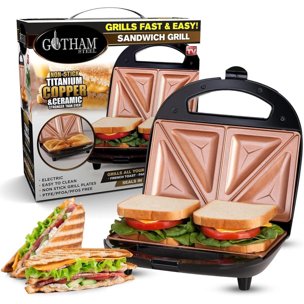 image:imageGotham Steel Nonstick Panini Press Sandwich Maker 2in1 Breakfast Sandwich Maker Grill Sandwich Press Grill with Indicator Light Grilled Cheese Maker Makes 2 Sandwiches with Easy Cut Edgesdouble sandwich