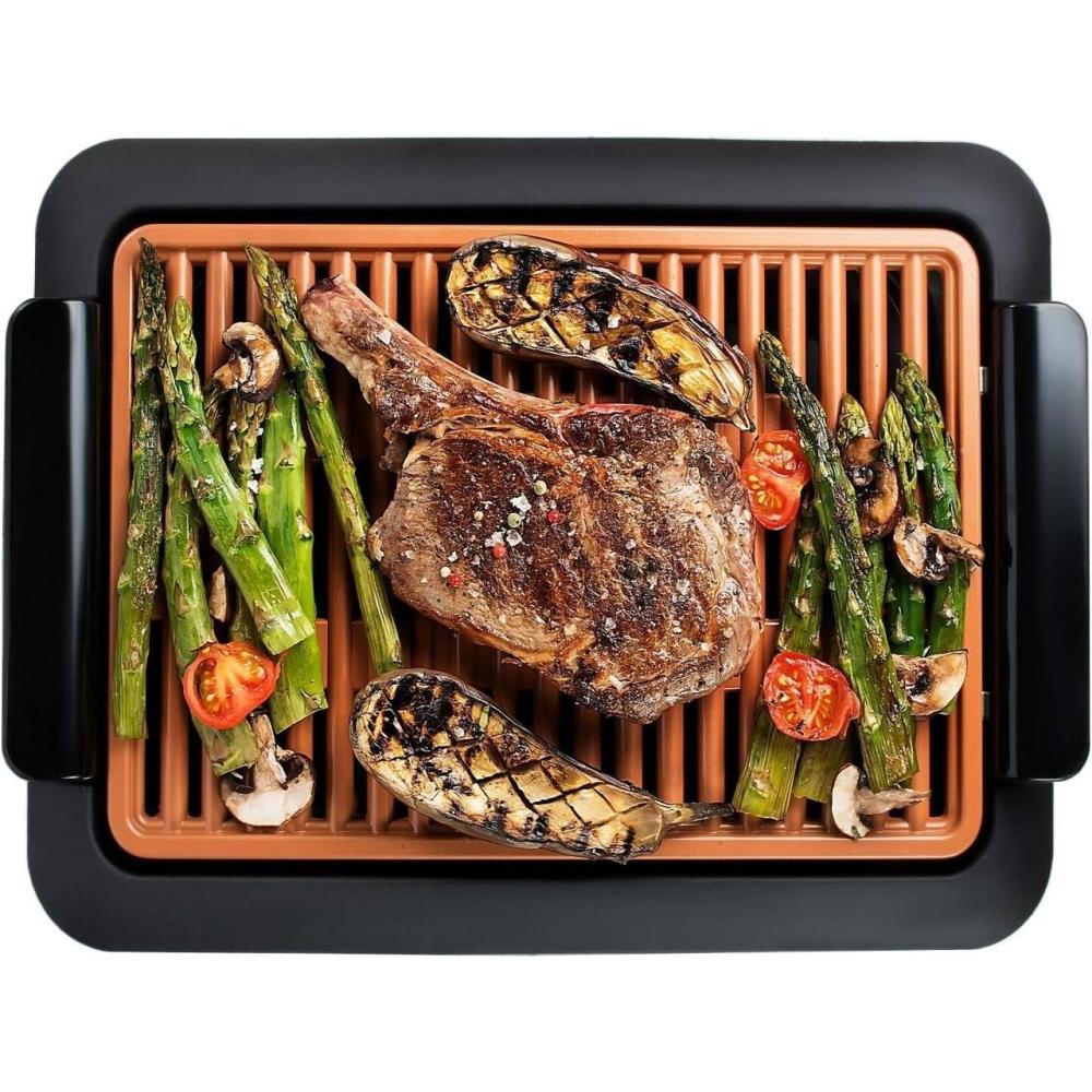 image:imageGotham Steel Smokeless Grill Indoor Grill Nonstick Ceramic Electric Grill Dishwasher Safe Surface Temperature Control Metal Utensil Safe Barbeque Indoors with Virtually No Smoke As Seen on TVGrill