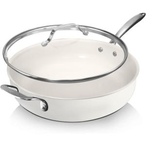 GOTHAM STEEL 5.5 Qt Saute Pan with Lid – Nonstick Deep Frying Pan, 100% PFOA Free Ceramic, Dishwasher Safe, Cream White