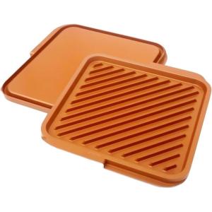 GOTHAM STEEL Grill Griddle Pan Nonstick Double Grill Griddle Pan, Brown Reversible with Ti-Cerama Coating, Perfect for BBQs and More – As Seen on TV