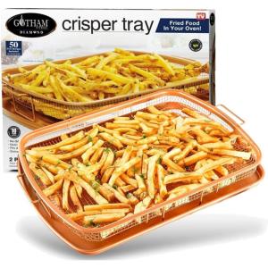 Gotham Steel Crisper Tray for Oven, 2 Piece Nonstick Copper Crisper Tray and Basket, Air Fry in your Oven, Great for Baking and Crispy Foods, As Seen on TV – Extra Large Size, 13.4” x 11.4”(12” x 9”)