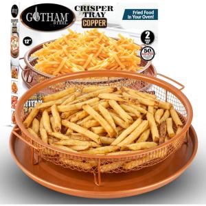 Gotham Steel Crisper Tray for Oven, 2 Piece Nonstick Copper Crisper Tray and Basket, Air Fry in your Oven, Great for Baking and Crispy Foods, As Seen on TV – Extra Large Size, 13.4” x 11.4”(12″ x 12″ Round)