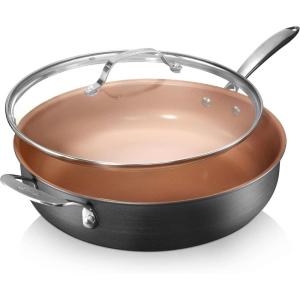 Gotham Steel Nonstick Deep Saute Pan with Lid – 5.5 Quart Large Ceramic Jumbo Cooker 12 Inch Frying Pan with Lid, Stay Cool Handle + Helper Handle, Oven & Dishwasher Safe, 100% PFOA Free