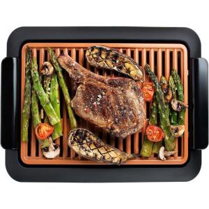 Gotham Steel Smokeless Grill, Indoor Grill, Nonstick Ceramic Electric Grill – Dishwasher Safe Surface, Temperature Control, Metal Utensil Safe, Barbeque Indoors with Virtually No Smoke, As Seen on TV(Grill)