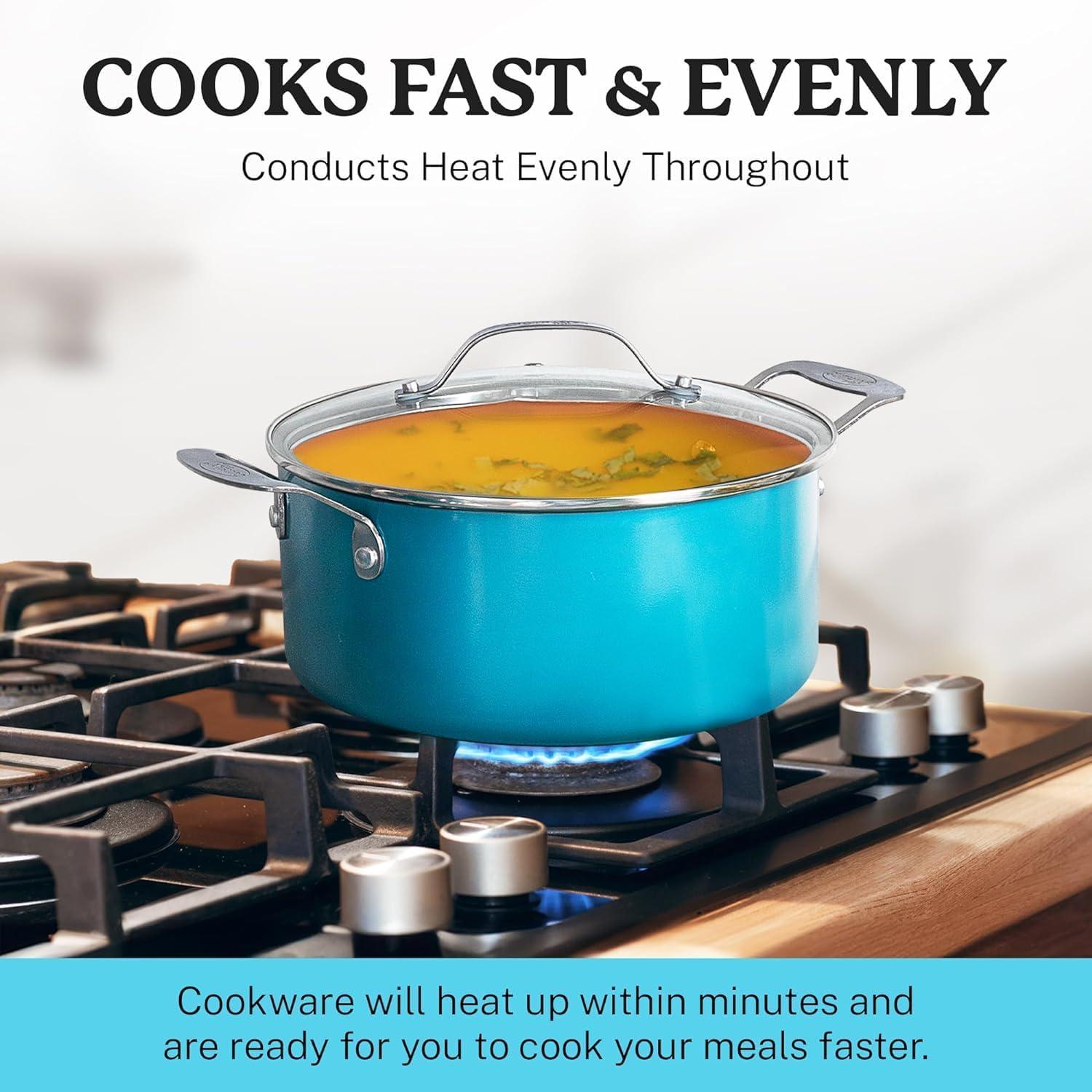 image:imageGotham Steel 10 Piece Pots and Pans Set with Ultra Nonstick Diamond Surface Includes Frying Pans Stock Pots Saucepans amp More Stay Cool Handles Oven Metal Utensil amp Dishwasher Safe 100 PFOA FreeAqua Blue