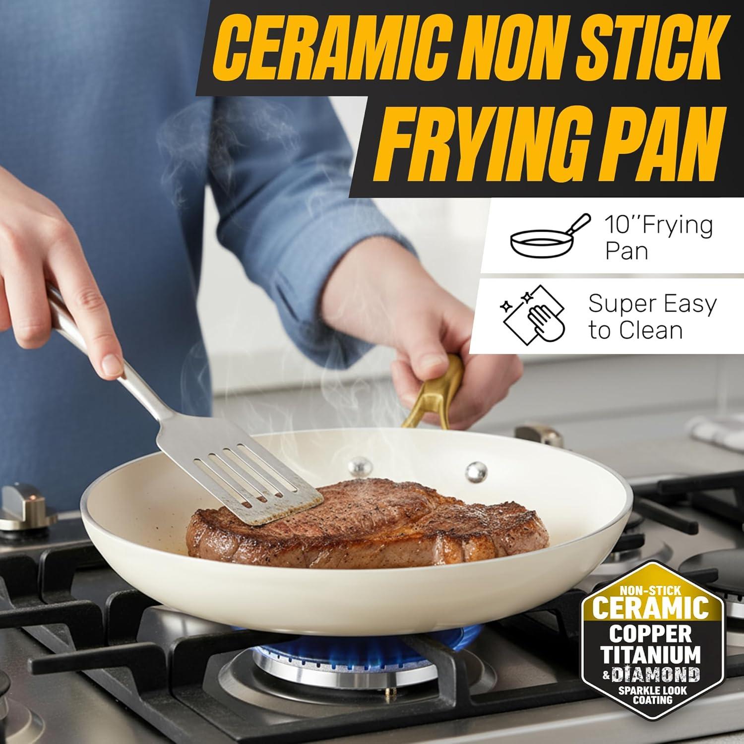 image:imageGotham Steel 10 Piece Pots and Pans Set with Ultra Nonstick Diamond Surface Includes Frying Pans Stock Pots Saucepans amp More Stay Cool Handles Oven Metal Utensil amp Dishwasher Safe 100 PFOA FreeCream Gold