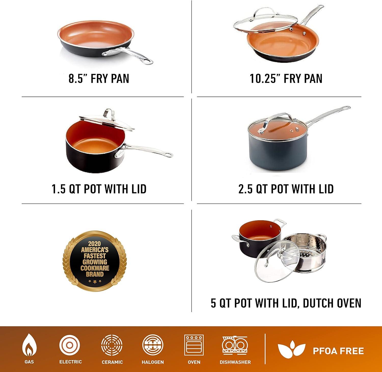image:imageGotham Steel 10 Piece Pots and Pans Set with Ultra Nonstick Diamond Surface Includes Frying Pans Stock Pots Saucepans amp More Stay Cool Handles Oven Metal Utensil amp Dishwasher Safe 100 PFOA FreeGraphite