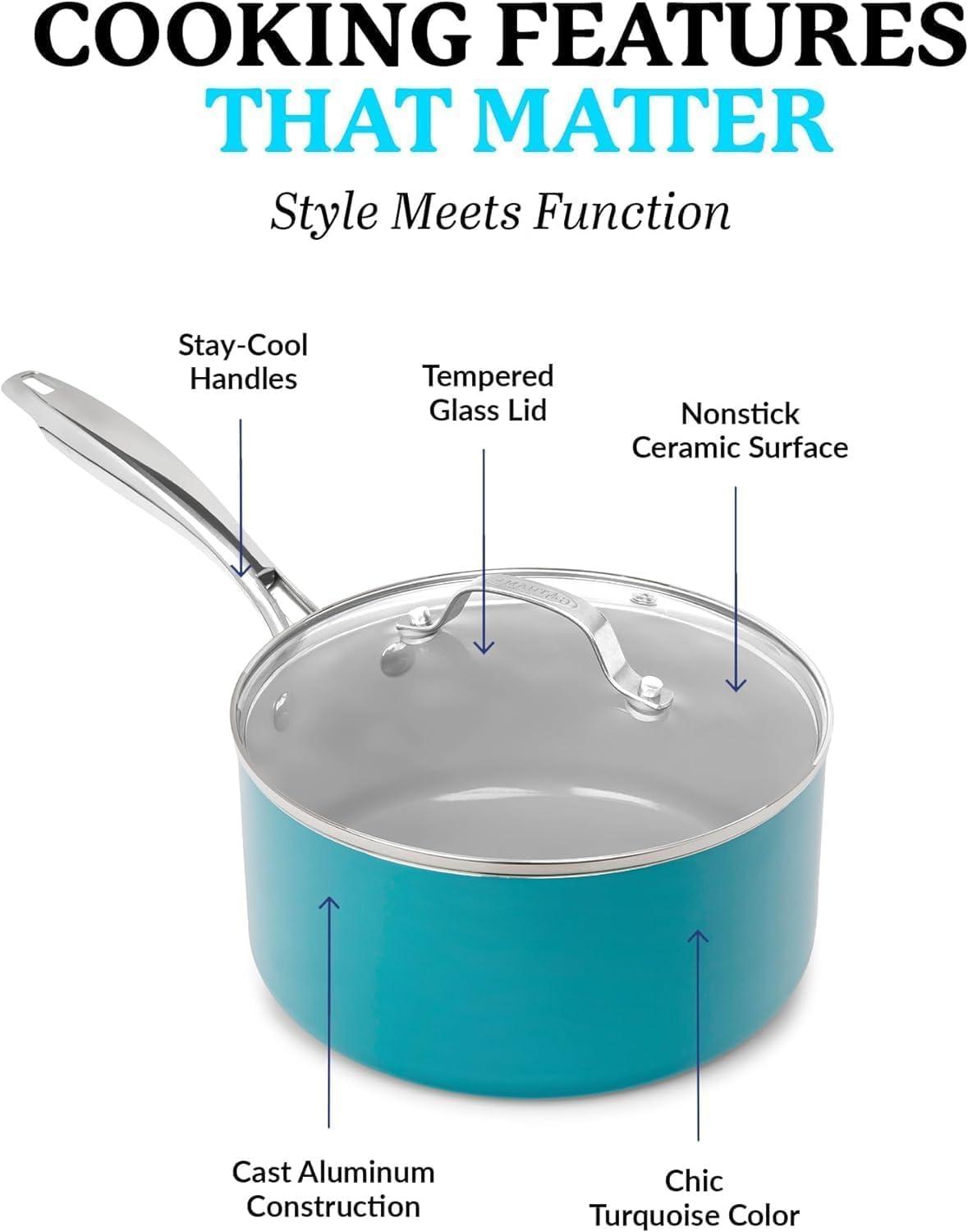 image:imageGotham Steel 10 Piece Pots and Pans Set with Ultra Nonstick Diamond Surface Includes Frying Pans Stock Pots Saucepans amp More Stay Cool Handles Oven Metal Utensil amp Dishwasher Safe 100 PFOA FreeAqua Blue