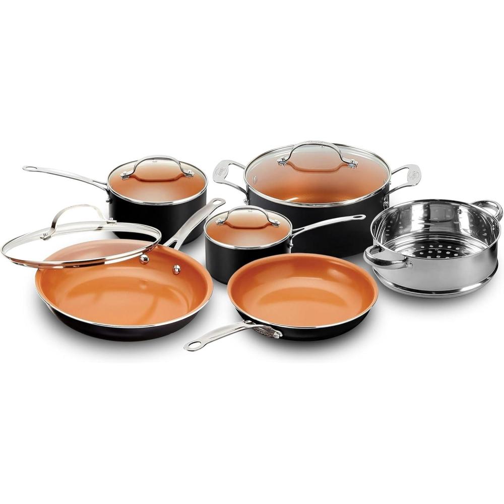 image:imageGotham Steel 10 Piece Pots and Pans Set with Ultra Nonstick Diamond Surface Includes Frying Pans Stock Pots Saucepans amp More Stay Cool Handles Oven Metal Utensil amp Dishwasher Safe 100 PFOA FreeGraphite