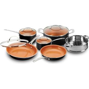 Gotham Steel 10 Piece Pots and Pans Set with Ultra Nonstick Diamond Surface, Includes Frying Pans, Stock Pots, Saucepans & More, Stay Cool Handles, Oven Metal Utensil & Dishwasher Safe, 100% PFOA Free(Graphite)