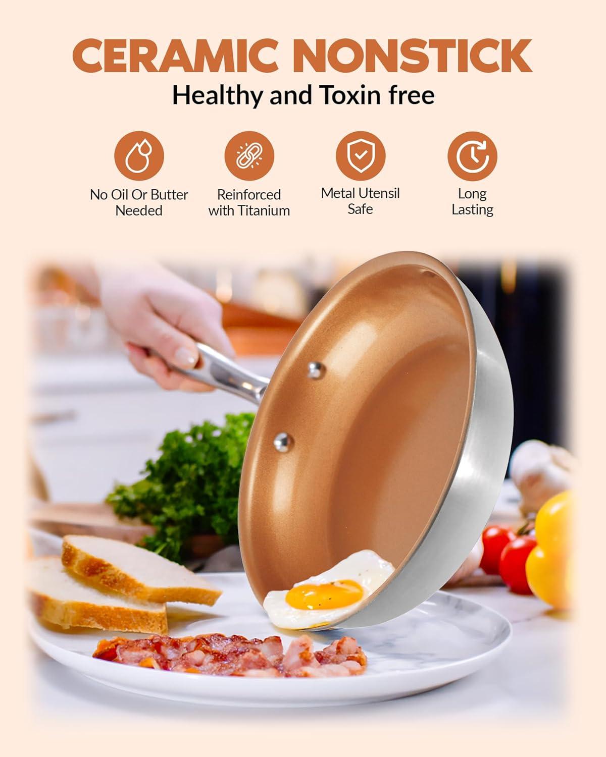 image:imageGotham Steel Stainless Steel 10 Nonstick Frying Pan Induction Base TriPly Stainless Steel Skillet Stainless Steel Pan Metal Frying Pan for Cooking Egg pan Non Toxic OvenDishwasher Safe