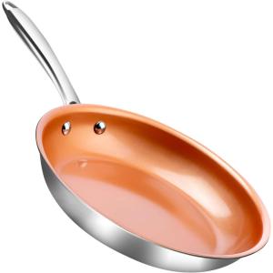 Gotham Steel Stainless Steel Premium 12” Frying Pan, Triple Ply Reinforced with Super Nonstick Ti- Cerama Copper Coating and Induction Capable Encapsulated Bottom – Dishwasher Safe(12″)