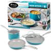 image:imageGotham Steel Aqua Blue Nonstick Ceramic 5 Piece Cookware Set with Ceramic Coating Stainless Steel Stay Cool Handles Oven amp Dishwasher Safe to 500 F100 PFOA Free