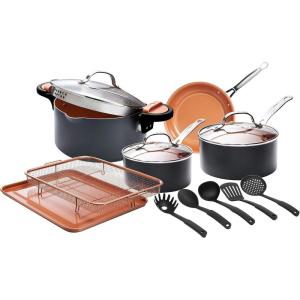 Gotham Steel Home Kitchen Pots and Pans Set Ultra Nonstick 14 Piece Cookware Set – Includes Sauce Pans, Frying Pan Stock Pot, Oven Air Fry Basket, Chefs Utensils & More – Dishwasher Safe(14 Piece)