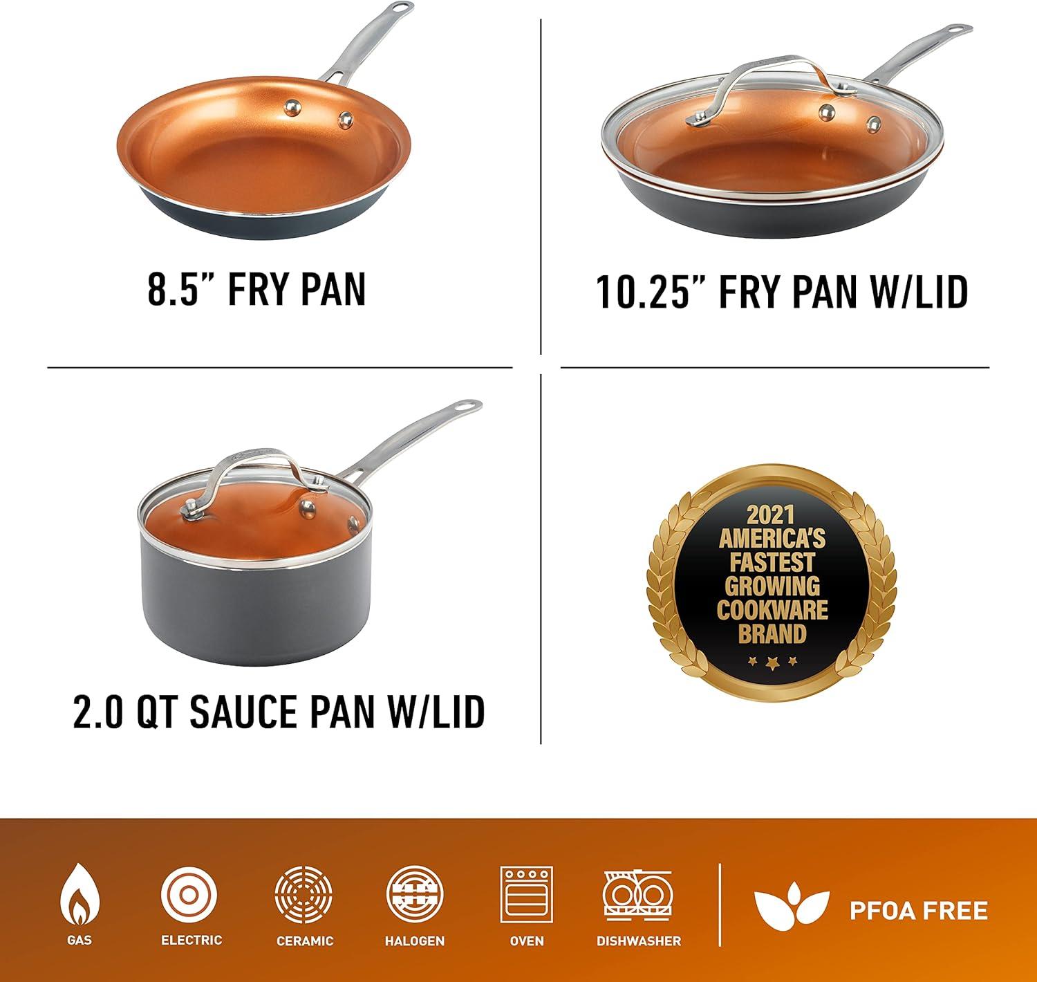 image:imageGOTHAM STEEL 5 Piece Kitchen Essentials Cookware Set with Ultra Nonstick Copper Surface Dishwasher Safe Cool Touch Handles Includes Fry Pans Stock Pot and Glass Lids OriginalGraphiteOriginal